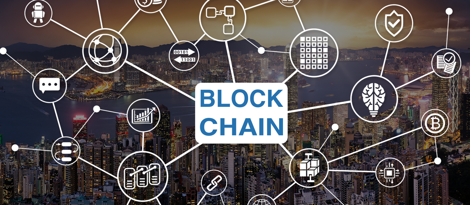 香港の街並みと仮想通貨コイン