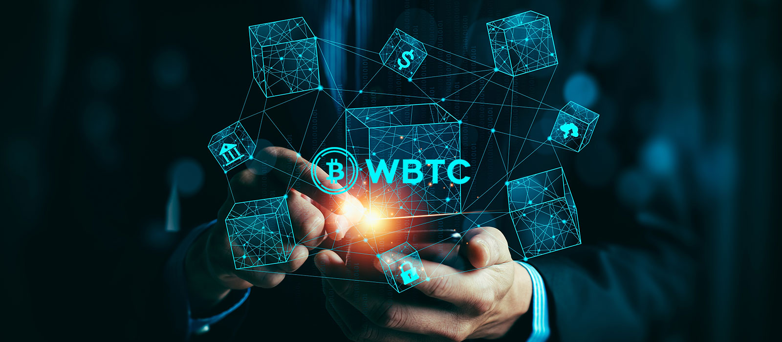 WBTCのロゴとブロックチェーンのイメージ