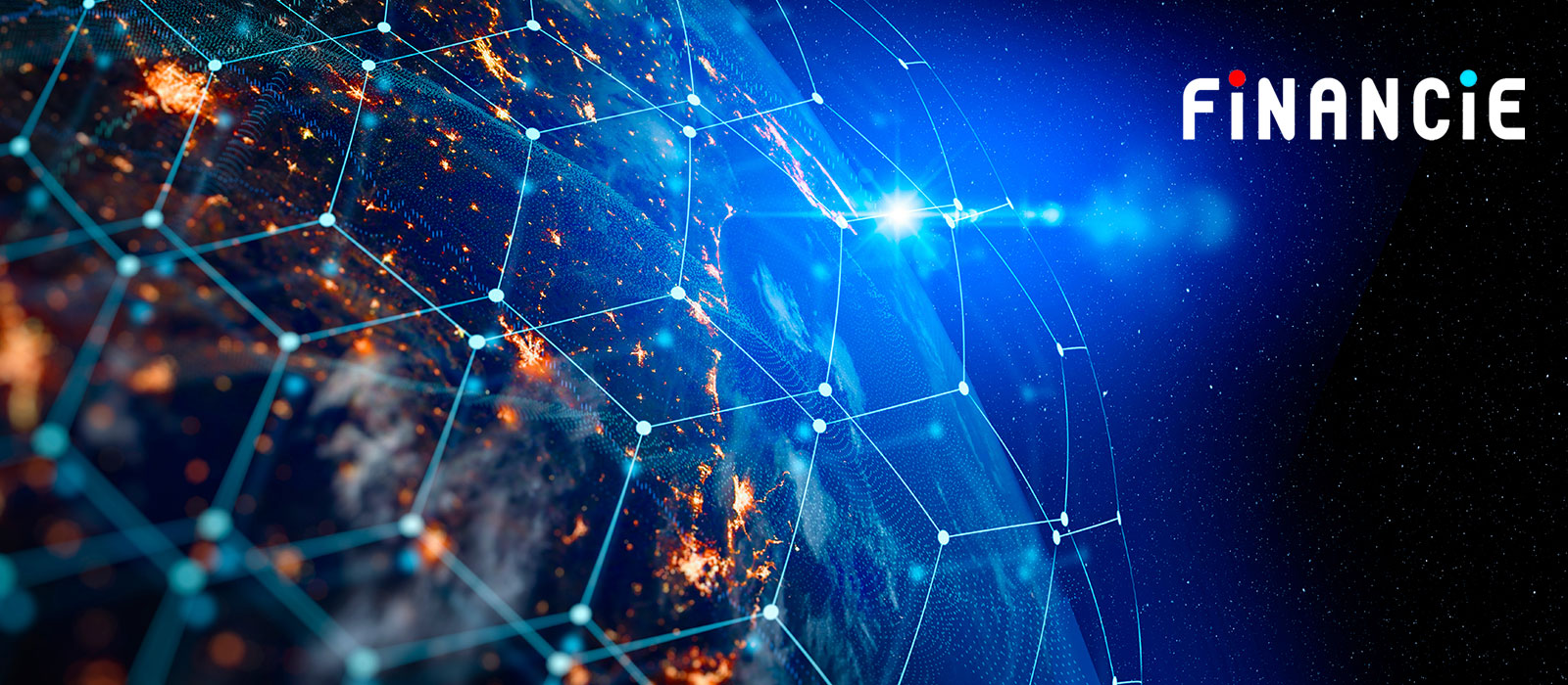 フィナンシェトークンのロゴと地球ネットワーク