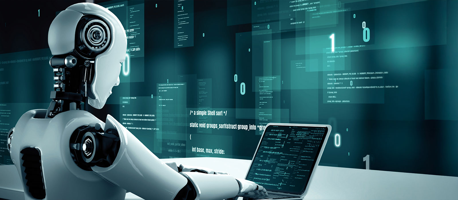 AIロボットが情報処理しているイメージ