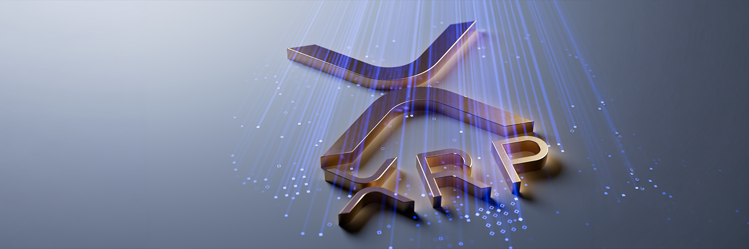 XRPのロゴにレーザーが降り注いでるイメージ