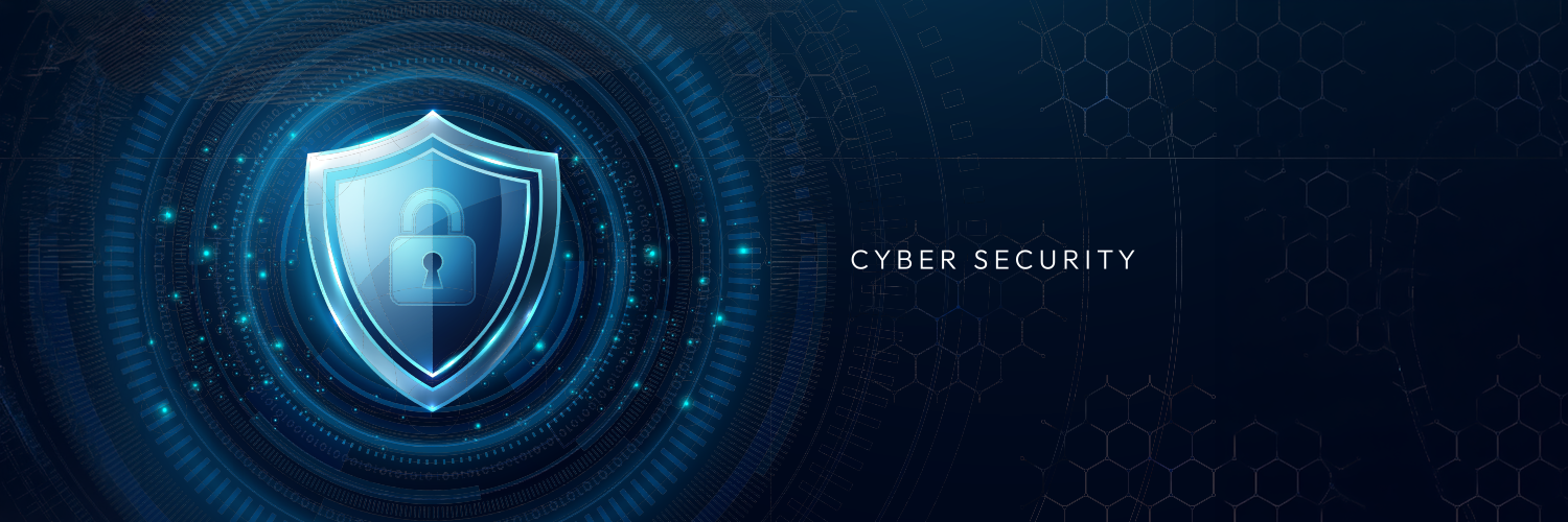 CYBER SECURITYの文字とシールドのイラスト